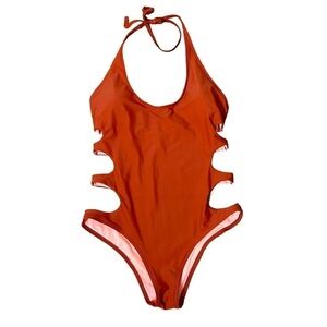 AERIE Rust Orange One Piece Swimsuit With Cut Out Sides